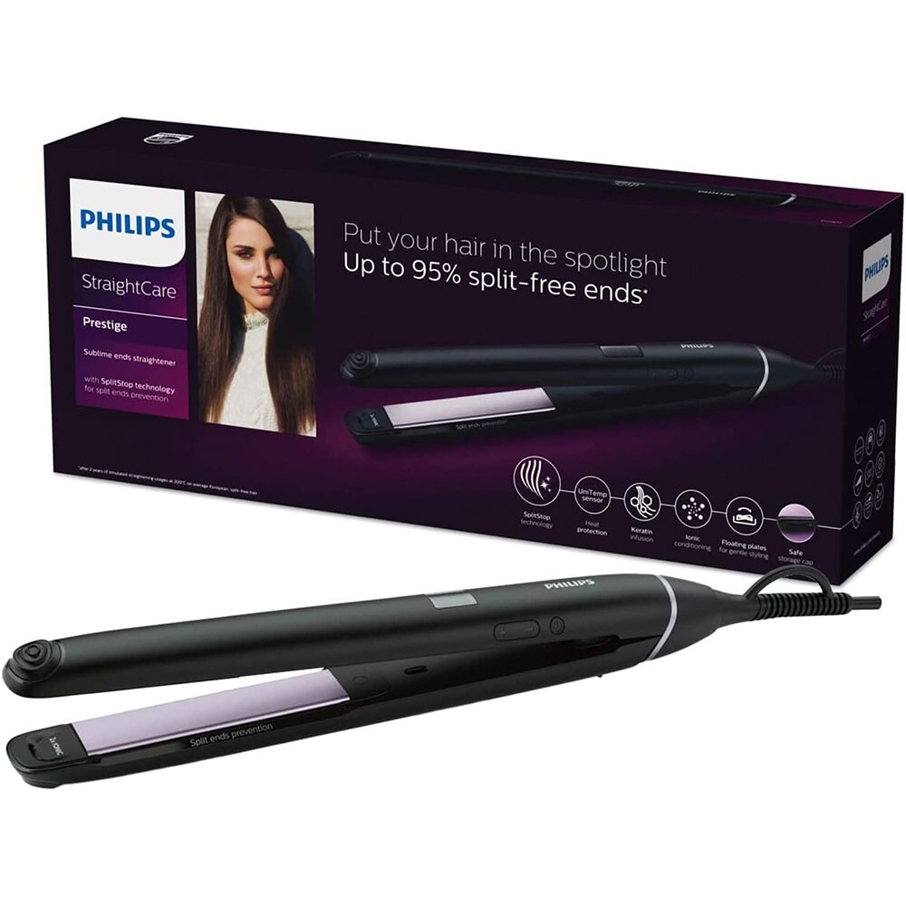 Placa de indreptat parul PHILIPS StraightCare Sublime Ends BHS677/00, 230 grade, LCD, invelis ceramic, keratina, negru