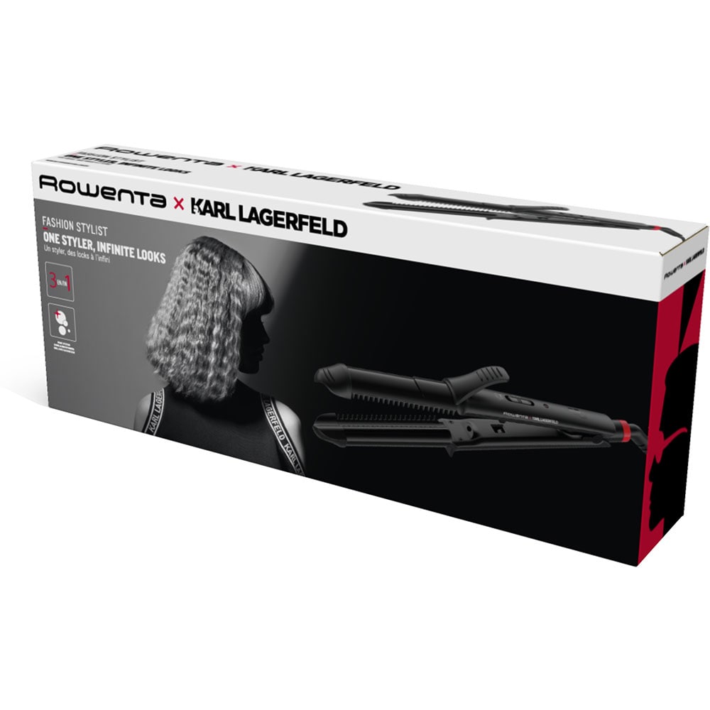 Aparat de coafat multifunctional 3 in 1 ROWENTA x KARL LAGERFELD CF451LF0, 200 grade, invelis ceramic, negru