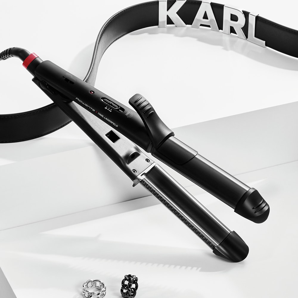 Aparat de coafat multifunctional 3 in 1 ROWENTA x KARL LAGERFELD CF451LF0, 200 grade, invelis ceramic, negru