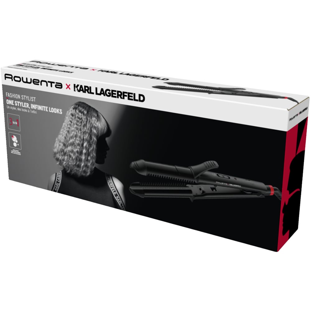 Aparat de coafat multifunctional 3 in 1 ROWENTA x KARL LAGERFELD CF451LF0, 200 grade, invelis ceramic, negru