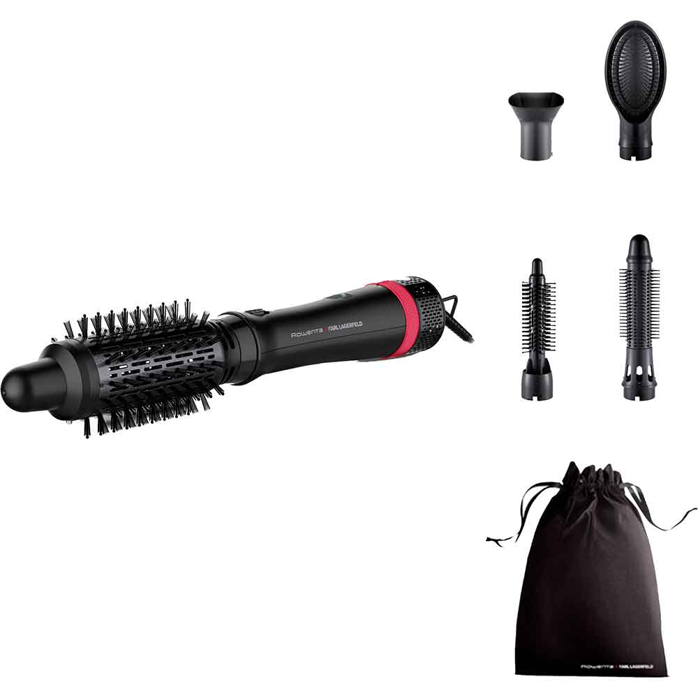 Perie cu aer cald ROWENTA X Karl Lagerfeld CF634LF0, 800W, 3 viteze, 2 trepte temperatura, Invelis Keratina, negru-rosu