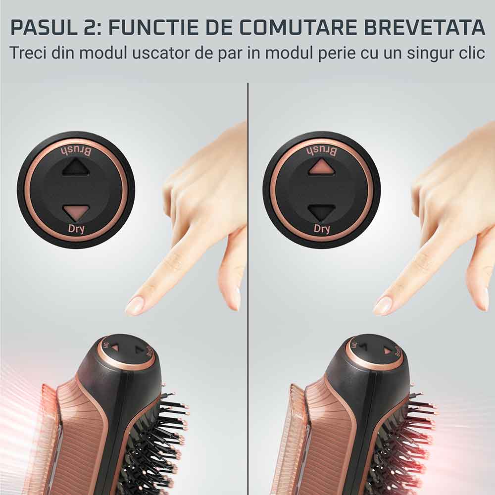 Perie cu aer cald ROWENTA Reverso 2in1 CF9840F0, 1200W, 2 viteze, 2 trepte temperatura, Invelis ceramic, negru