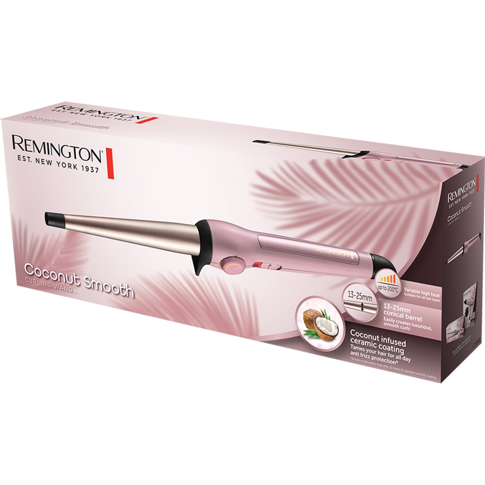 Ondulator REMINGTON Coconut Smooth CI5901, 200 grade, invelis ceramic, roz