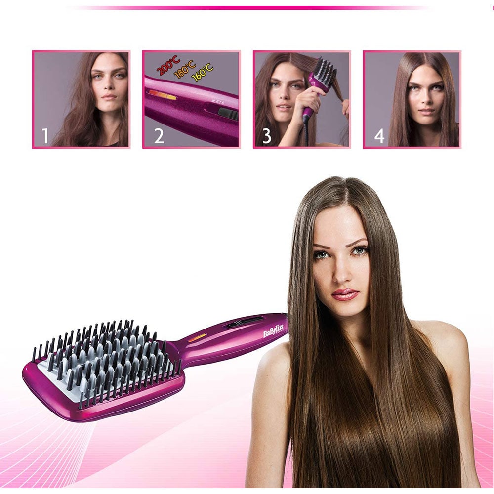 Perie termica BABYLISS Liss Brush 3D HSB100E, 3 trepte temperatura, Ionizare, roz