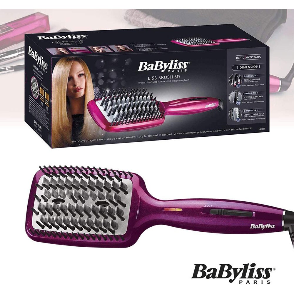 Perie termica BABYLISS Liss Brush 3D HSB100E, 3 trepte temperatura, Ionizare, roz