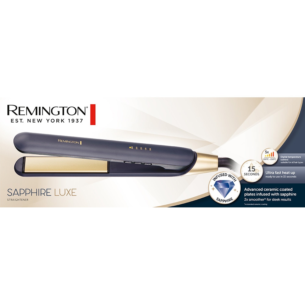 Placa de indreptat parul REMINGTON Sapphire Luxe S5805, 230 grade, invelis ceramic, albastru