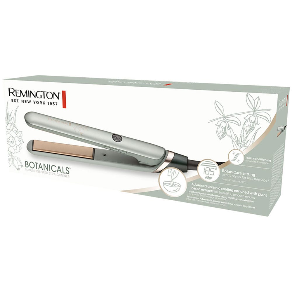 Placa de indreptat parul REMINGTON Botanicals S5860, 230 grade, LCD, invelis ceramic, verde fosforescent