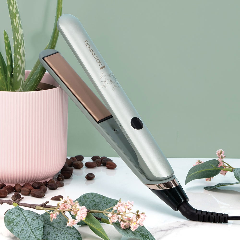 Placa de indreptat parul REMINGTON Botanicals S5860, 230 grade, LCD, invelis ceramic, verde fosforescent