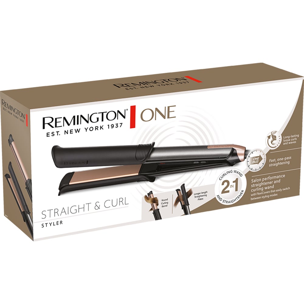 Placa de indreptat parul REMINGTON ONE Straight & Curl S6077, 2in1, FlexiCover, 230 grade, invelis ceramic, negru