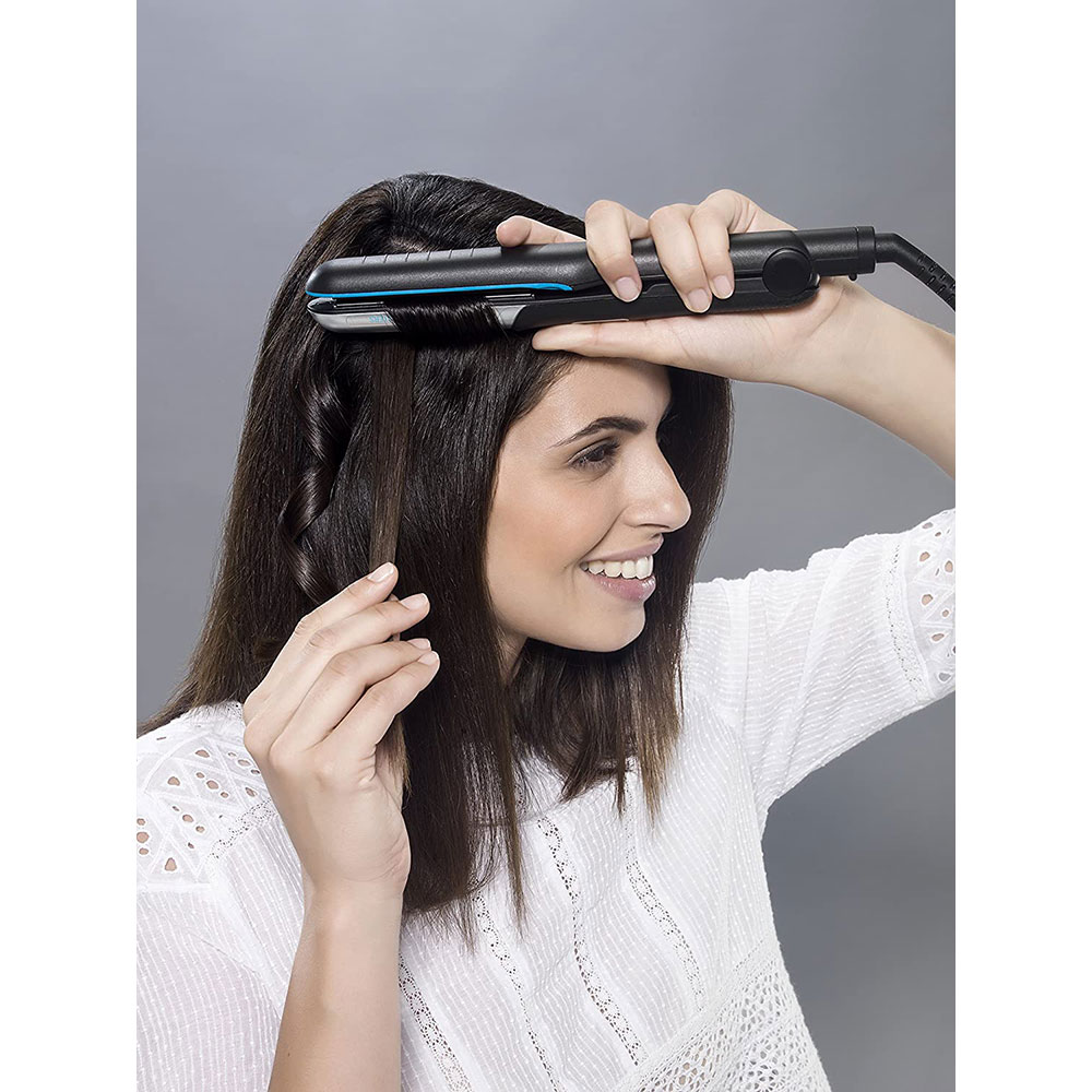 Placa de indreptat parul ROWENTA Liss & Curl Ultimate Shine SF6220, 230 grade, LED, invelis ceramic, negru