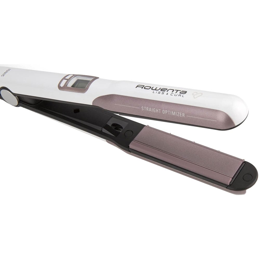 Placa de indreptat parul ROWENTA Premium Care Liss & Curl SF7660F0, 200 grade, LCD, invelis keratina, alb-roz