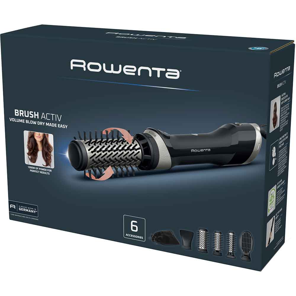 Perie rotativa ROWENTA UB9540F0, 1000W, 2 viteze, 2 trepte temperatura, Invelis ceramic, negru