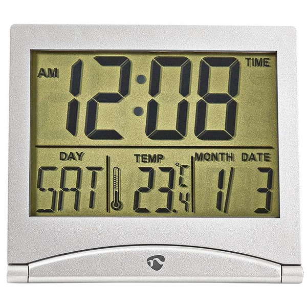 Ceas desteptator digital NEDIS CLDK002SR, Afisaj LCD, pliabil, argintiu