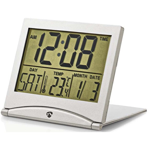 Ceas desteptator digital NEDIS CLDK002SR, Afisaj LCD, pliabil, argintiu