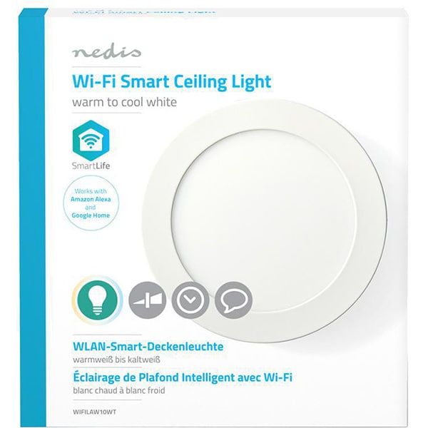 Plafoniera LED NEDIS WIFILAW10WT, 12W, 800lm, Wi-Fi, lumina variabila, alb