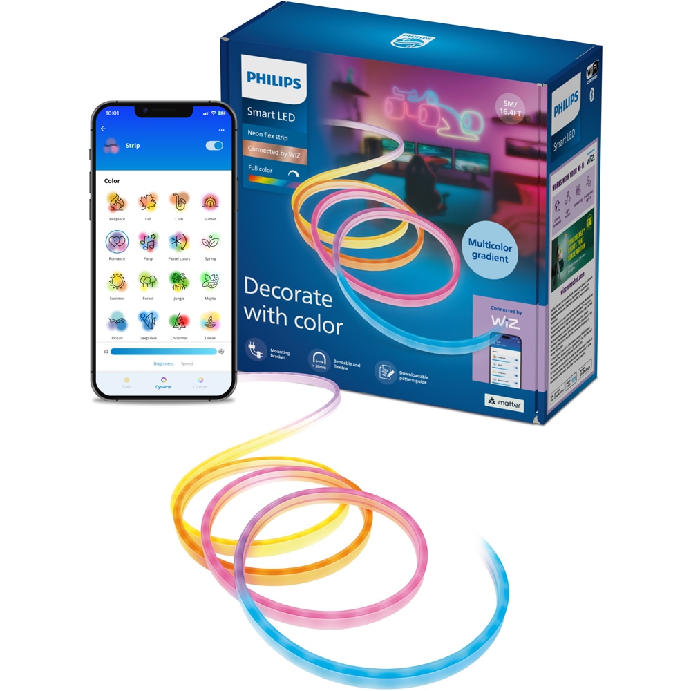 Banda LED inteligenta PHILIPS 8721103159427, 22W, RGBIC, Wi-Fi, WiZ, 5m