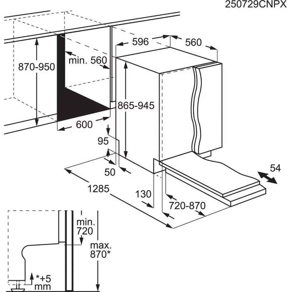 Masina de spalat vase incorporabila AEG NG97IX50PK, 14 seturi, 8 programe, 60 cm, Clasa A, Wi-Fi, panou comanda negru