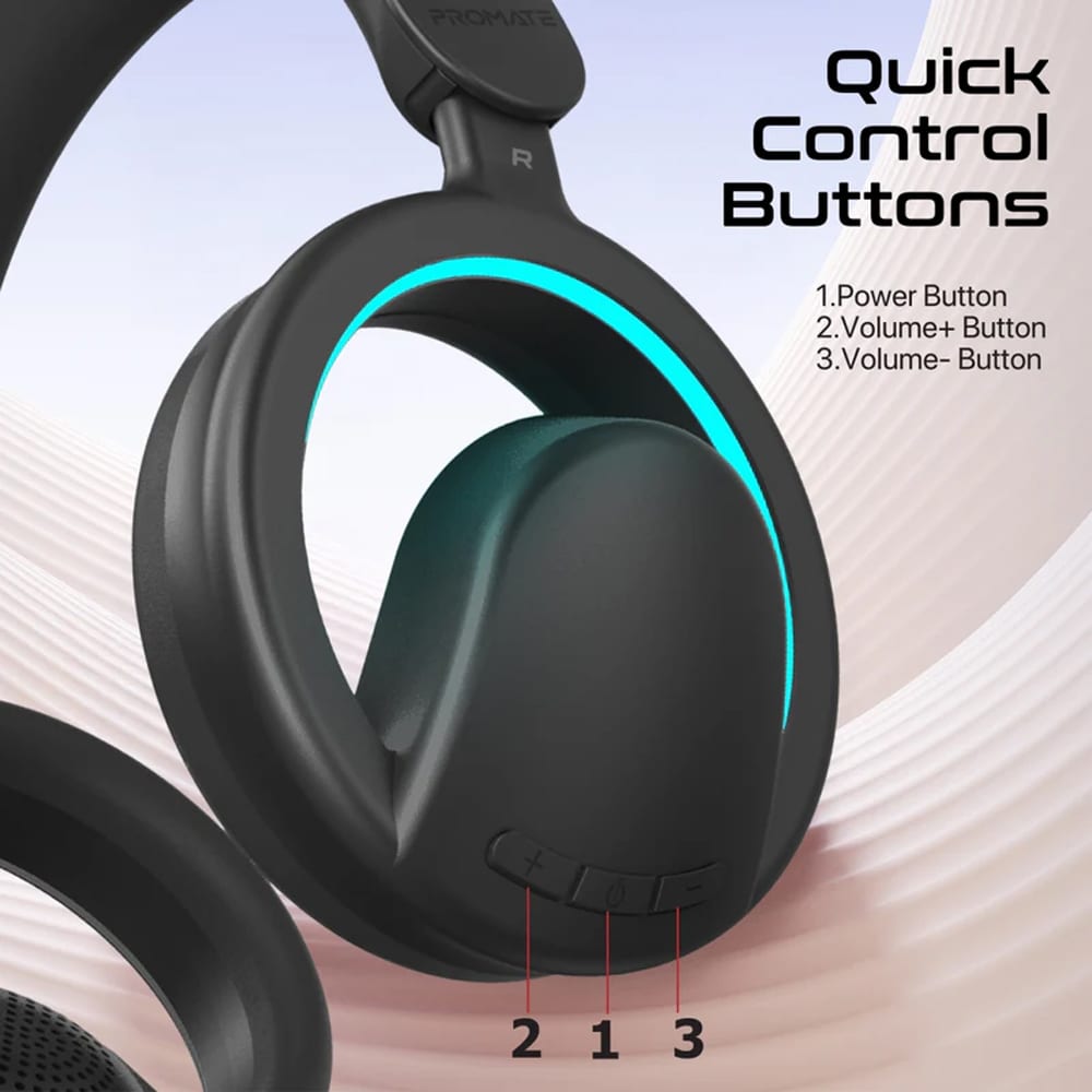 Casti PROMATE Novon, Bluetooth, Over-ear, Microfon, negru