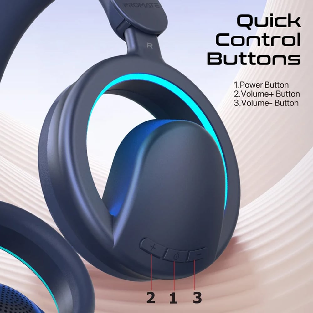 Casti PROMATE Novon, Bluetooth, Over-ear, Microfon, albastru