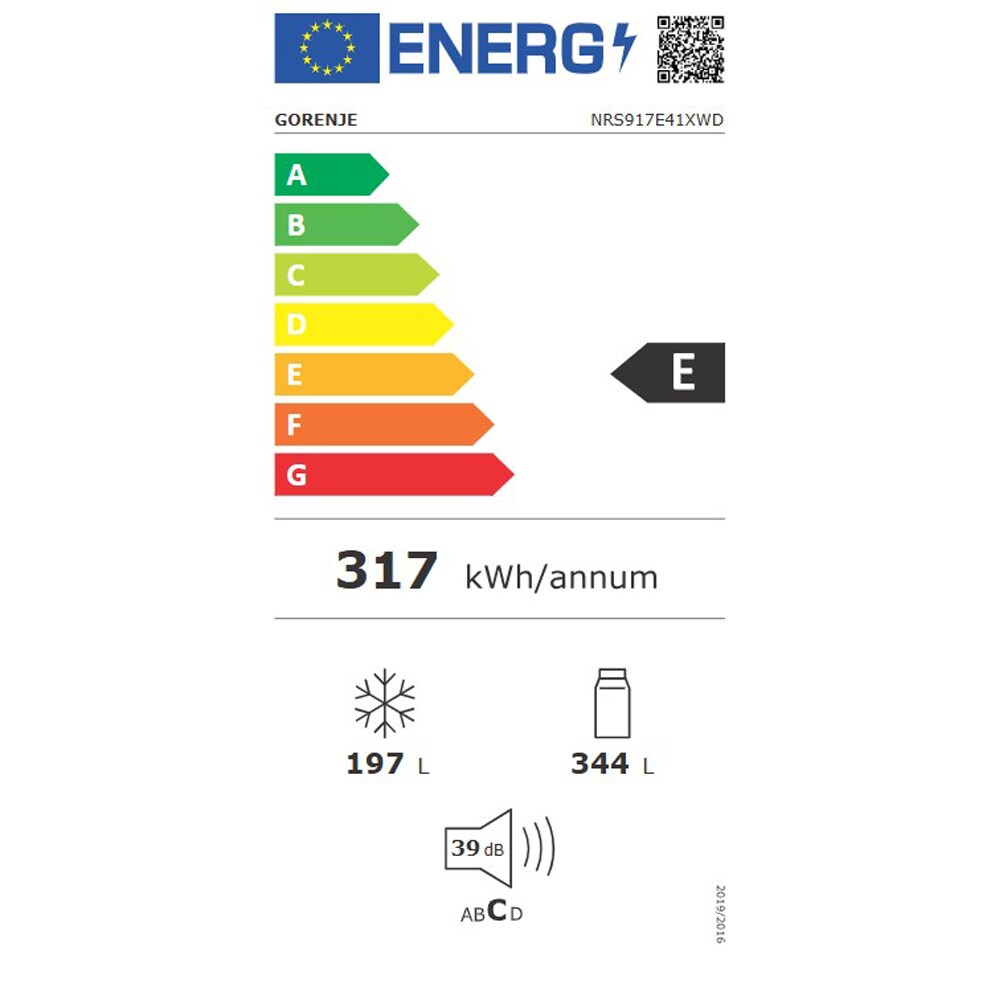 Side by Side GORENJE NRS917E41XWD, NoFrost Plus, 541 l, H 178.6 cm, Clasa E, Dozator apa, argintiu