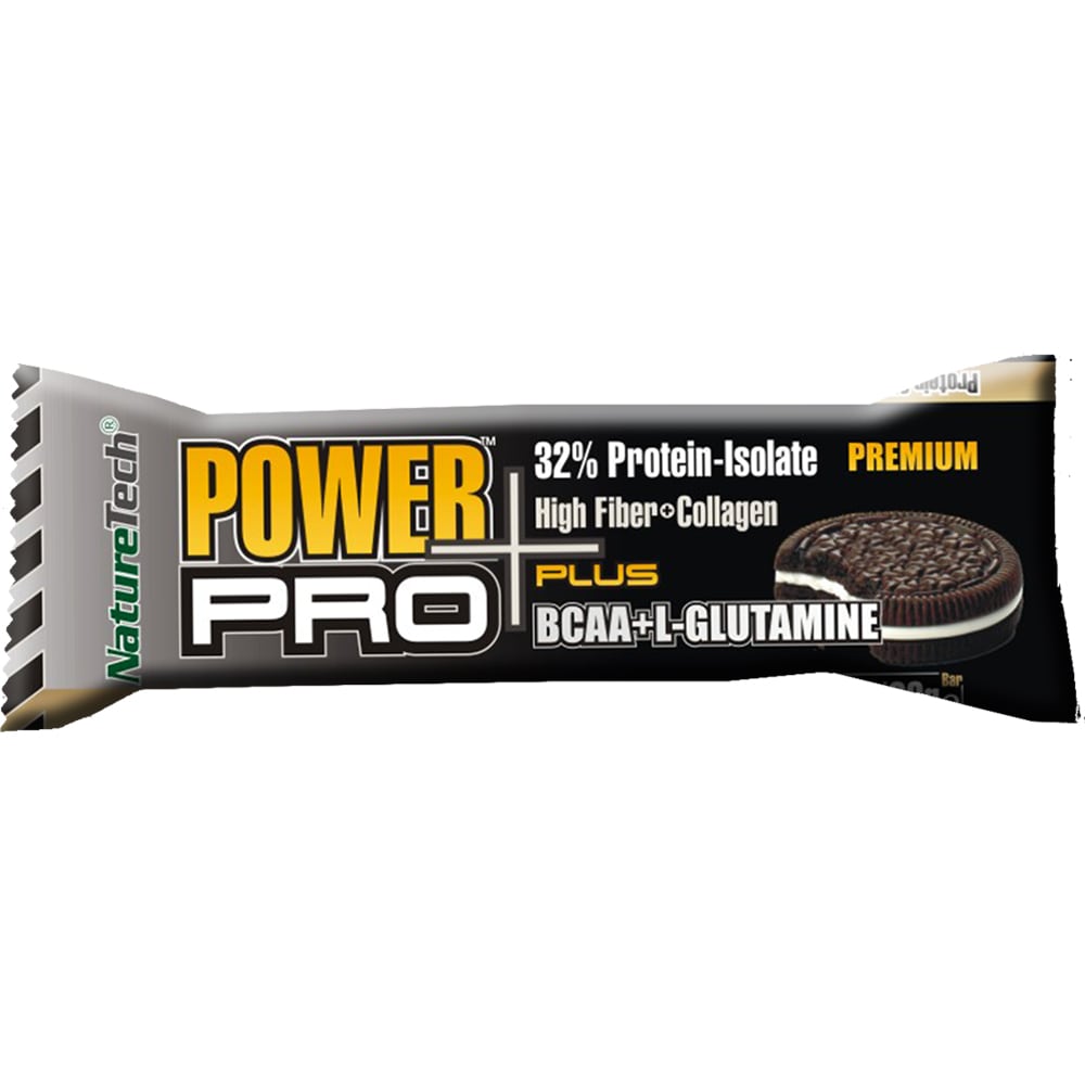 Baton energizant Power Pro Plus cu cookies si frisca, 32% proteina, BCAA, L-Glutamina, 12 buc x 80 g, NATURE TECH