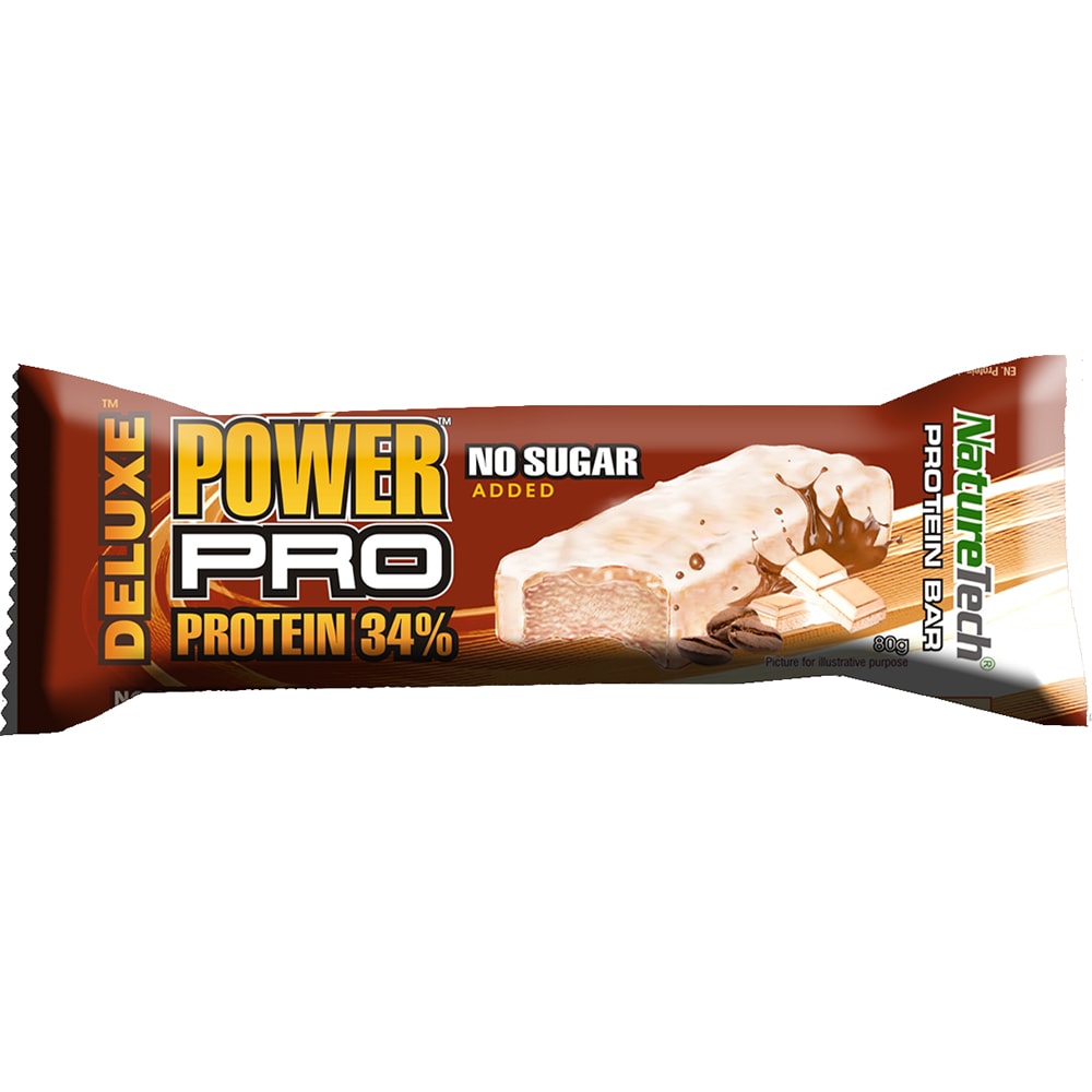 Baton energizant Power Pro Deluxe cu mocca, 34% proteina, 24 buc x 80 g, NATURE TECH