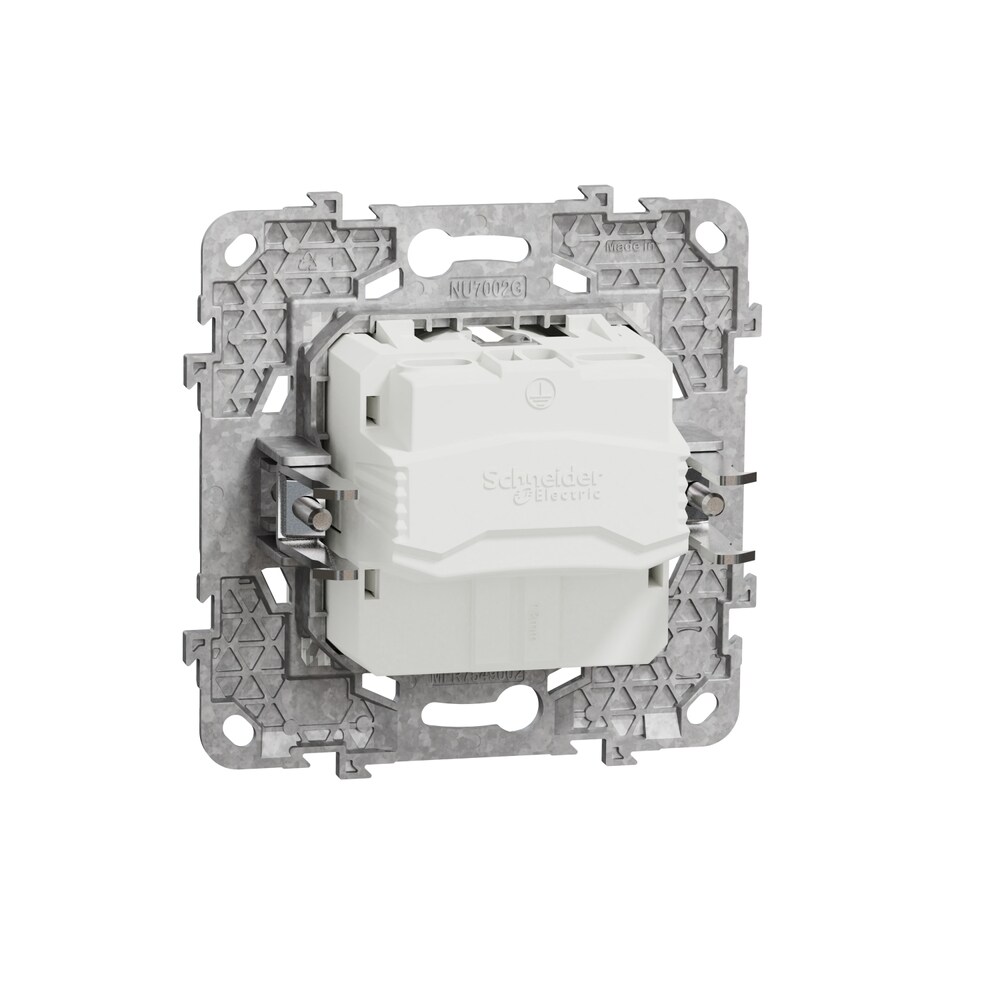 Priza SCHNEIDER Noua Unica NU503718Z, 2P+E 16A, IP20, Obturatoare, Suport fixare si gheare, alb