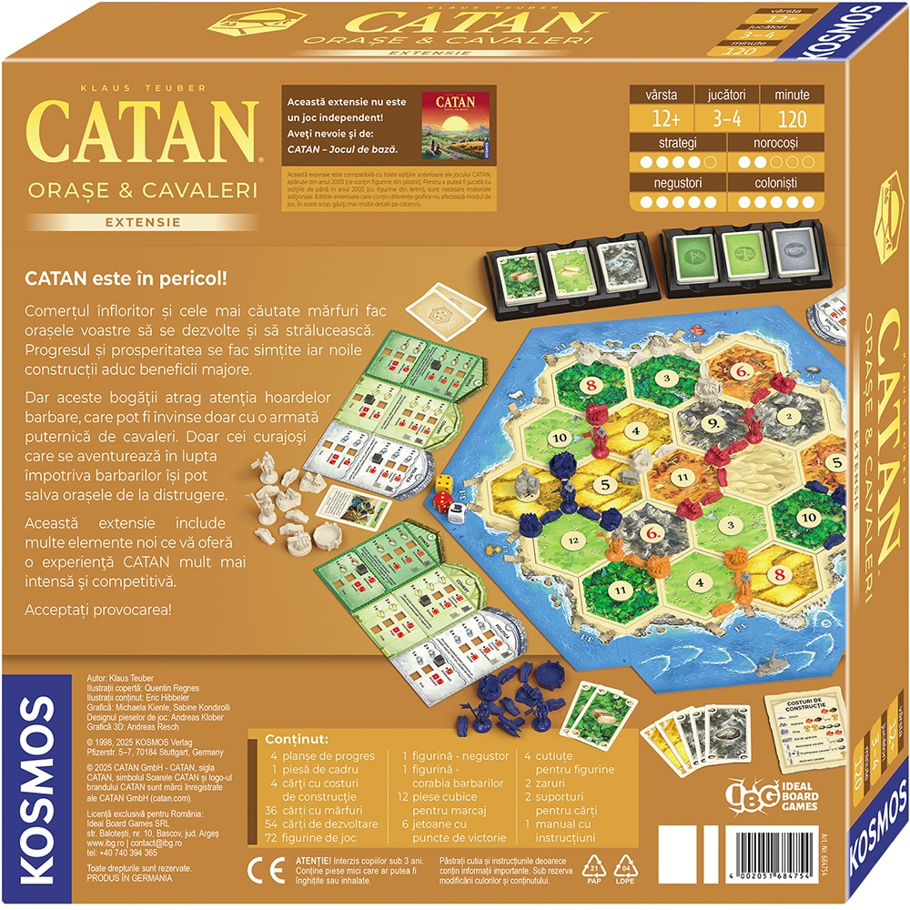 Joc de societate CATAN Extensie - Orase si cavaleri 3/4 editia 2025 OC3425, 12 ani+, 3-4 jucatori