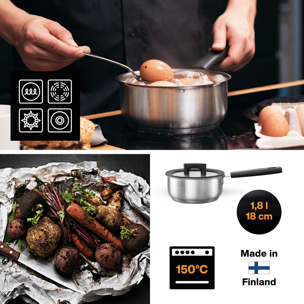Cratita FISKARS Hard Face 1052239, 1.8l, 18cm, otel inoxidabil, argintiu