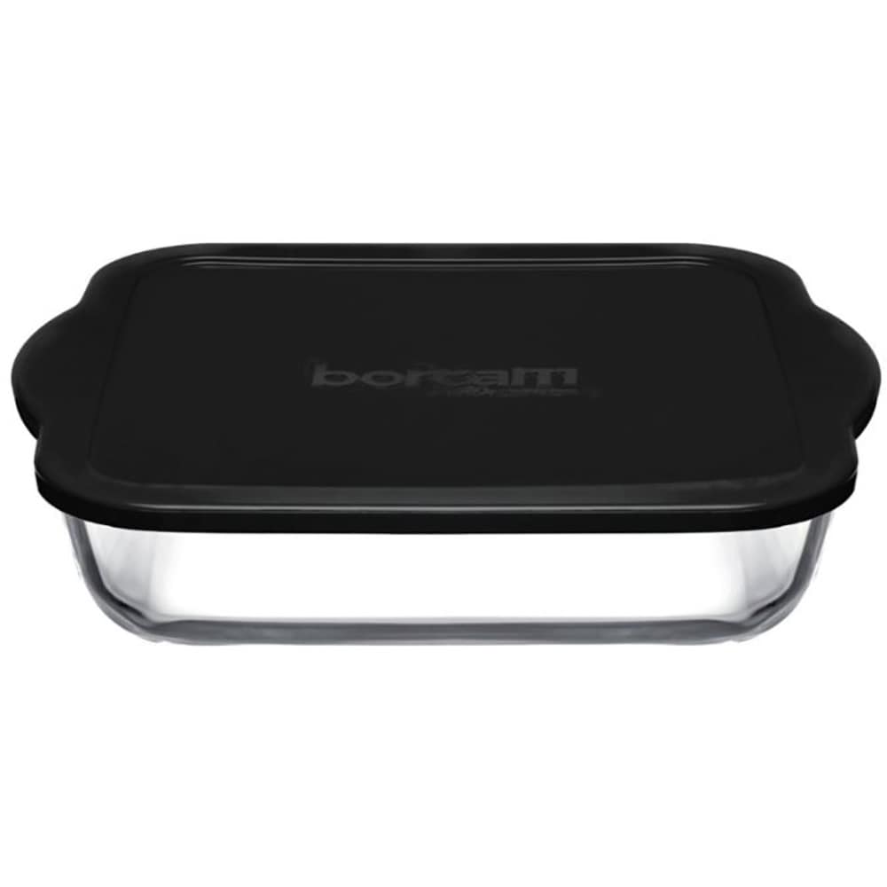 Vas rectangular termorezistent cu capac PASABAHCE Borcam, 1.08l, sticla, negru