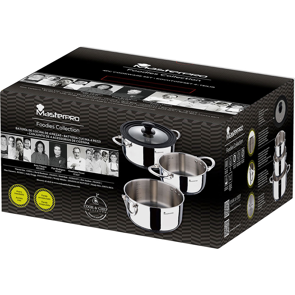 Set vase MASTERPRO Foodies Collection, 4 piese, 16-24cm, inox, argintiu
