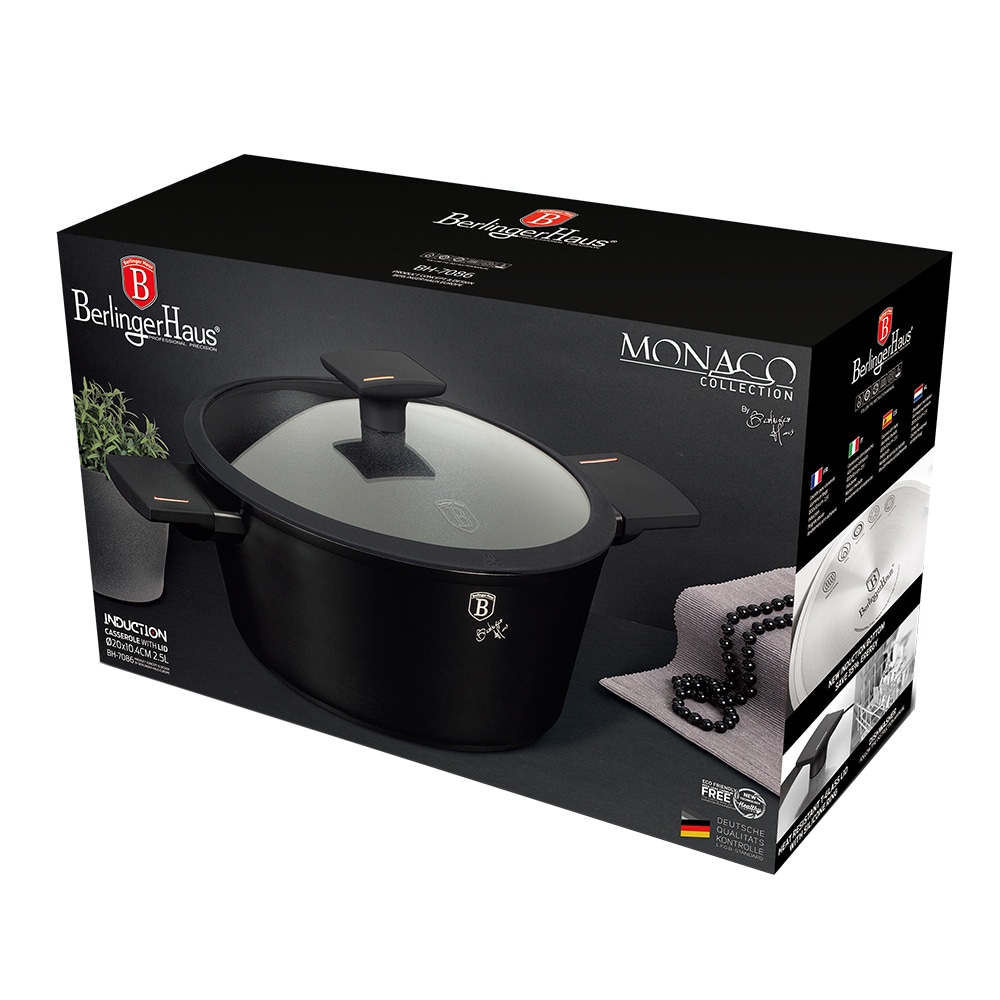 Oala BERLINGER HAUS Monaco Collection BH7087, 4.1l, 24cm, aluminiu, negru