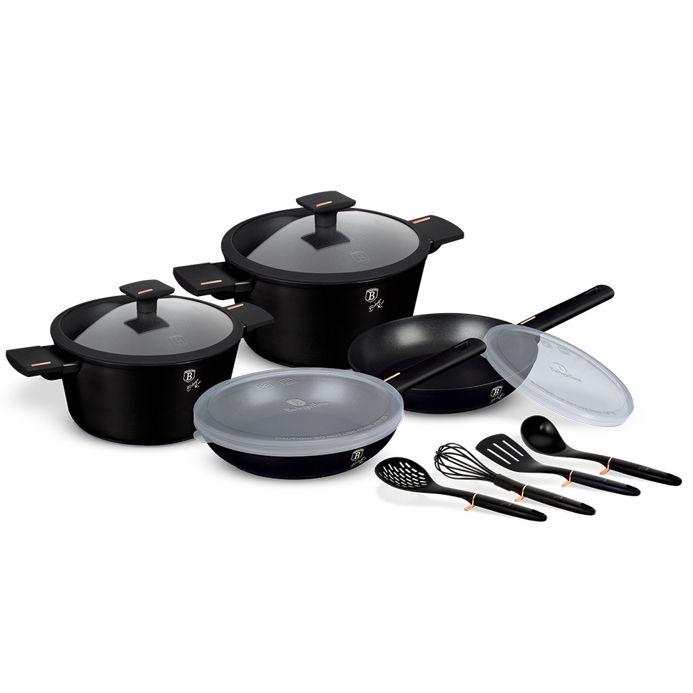 Set vase BERLINGER HAUS Monaco Collection BH7097, 12 piese, 1-4.1l, 20-24cm, aluminiu, negru