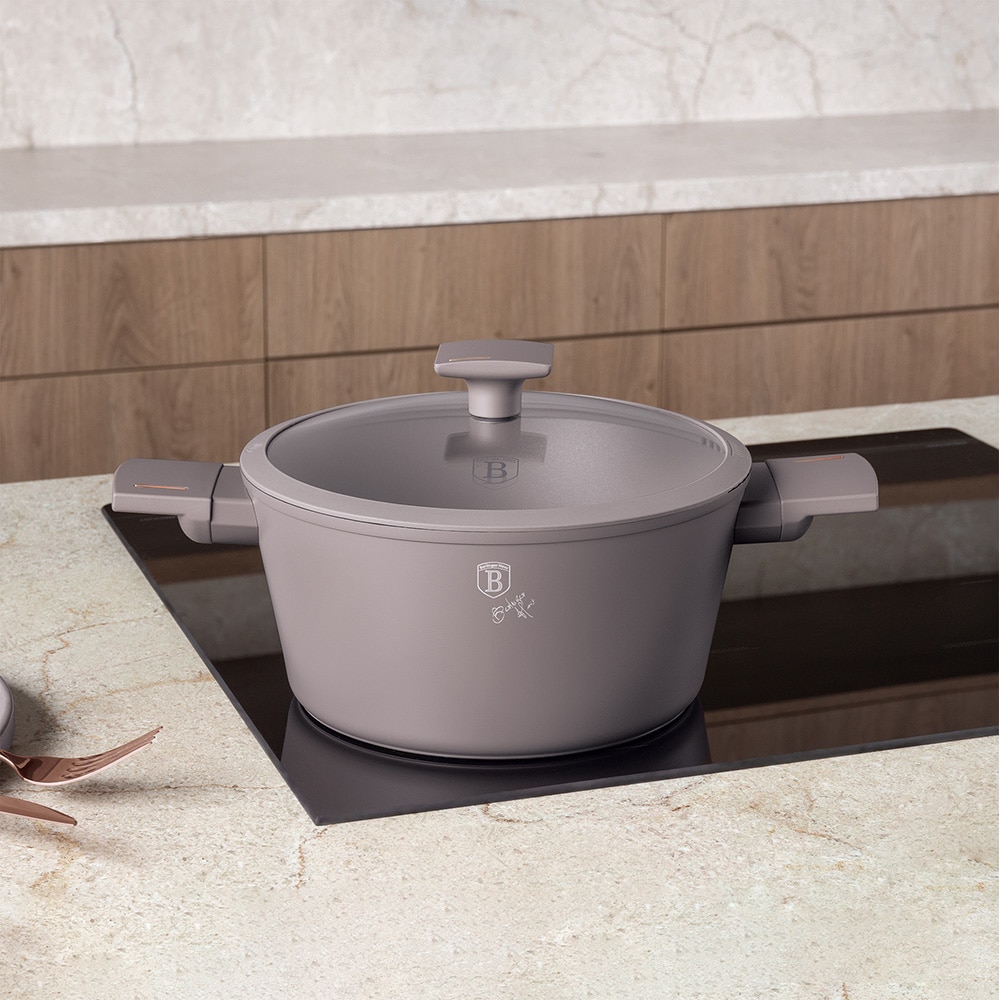 Cratita cu capac BERLINGER HAUS Taupe Collection BH/8101, 4.1l, 24 cm, aluminiu, gri