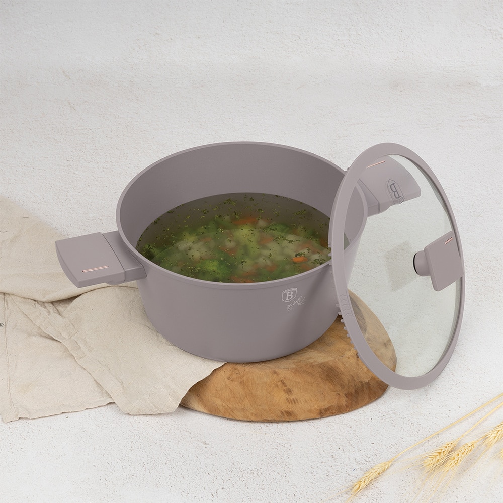 Cratita cu capac BERLINGER HAUS Taupe Collection BH/8101, 4.1l, 24 cm, aluminiu, gri