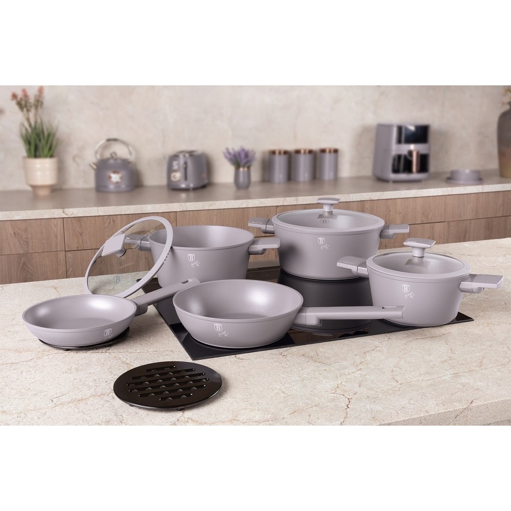 Set vase de gatit BERLINGER HAUS Taupe Collection BH/8110, 10 piese, 1-6.1l, 20-28 cm, aluminiu, gri
