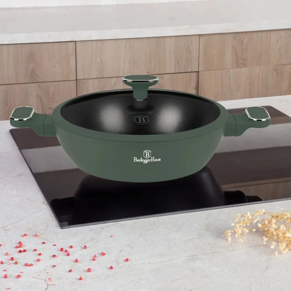 Cratita joasa cu capac BERLINGER HAUS BH 8163, 28 cm, aluminiu, verde mat