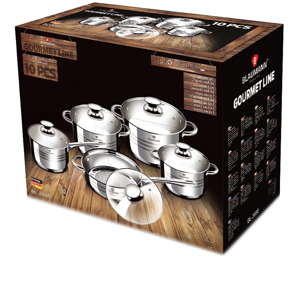 Set vase BLAUMANN BL-3898, 10 piese, 16-24cm, 1.9-6.5l, otel inoxidabil, argintiu