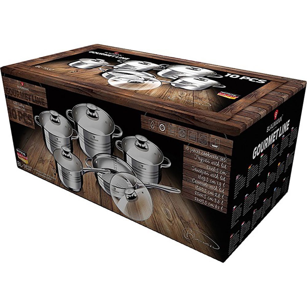 Set vase BLAUMANN BL-1637, 10 piese, 16-24cm, 1.9-5l, inox, argintiu