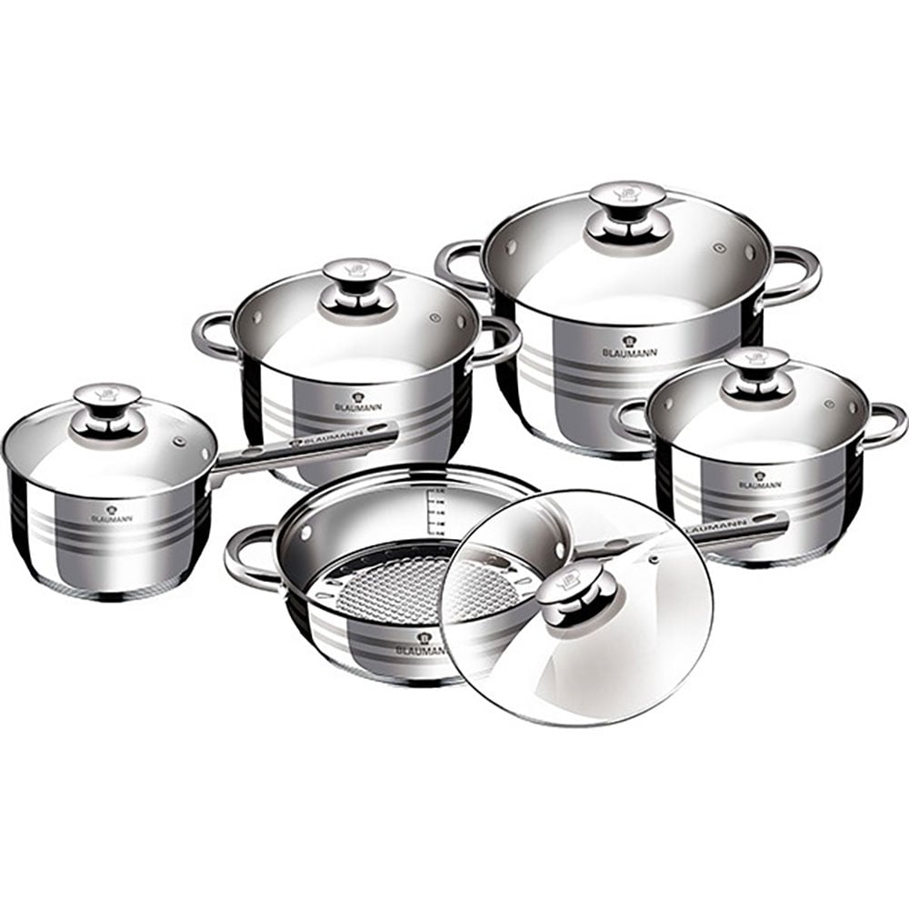 Set vase BLAUMANN BL-1637, 10 piese, 16-24cm, 1.9-5l, inox, argintiu
