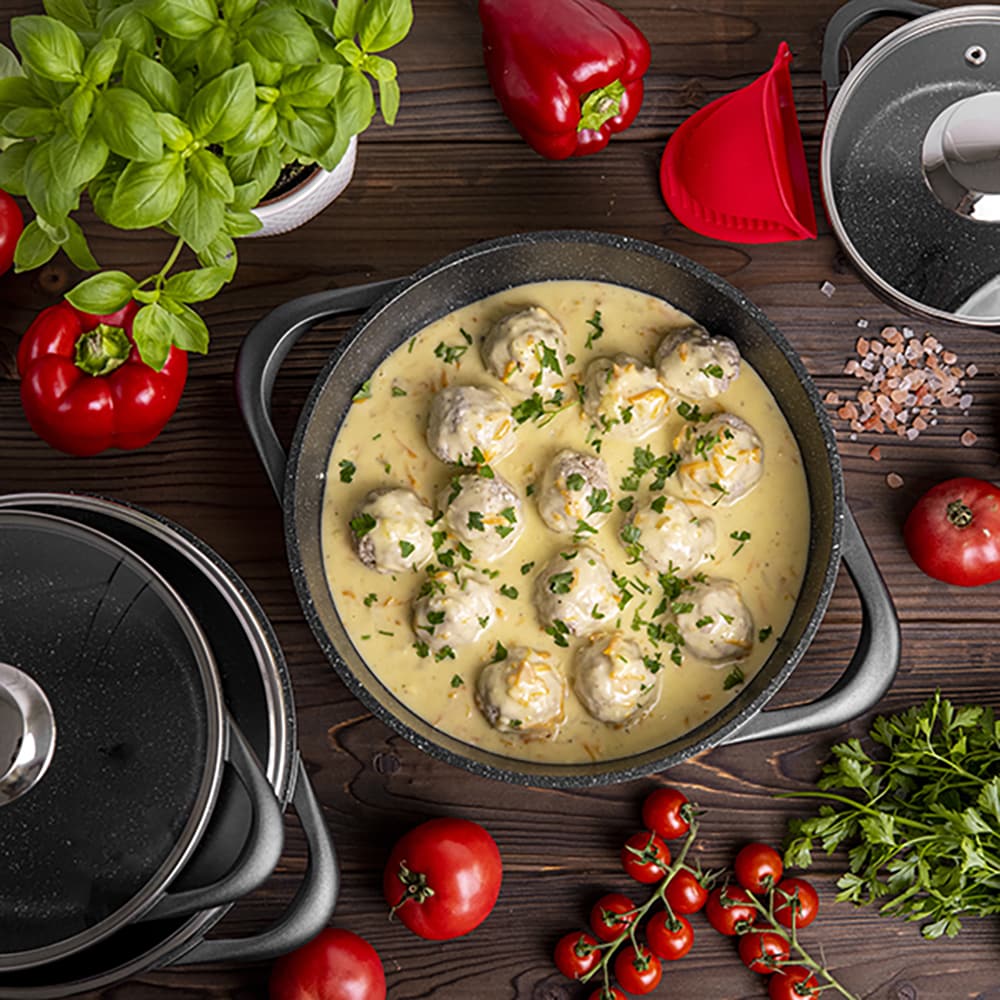 Set de oale SMILE Ilag Basic MGK-12, 8 piese, 1.2-6l, 16-28cm, aluminiu, negru