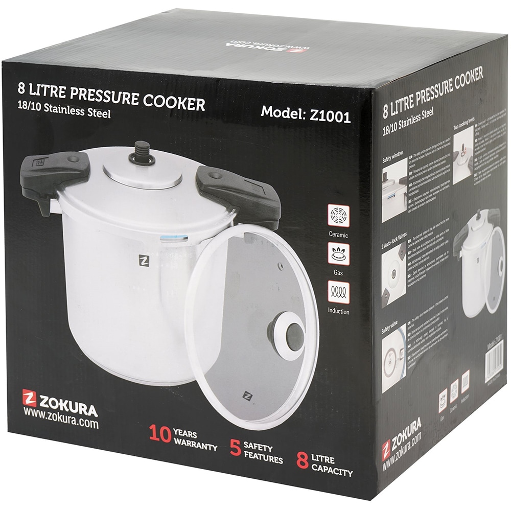 Oala sub presiune ZOKURA Z1001, 8l, 22cm, inox, argintiu