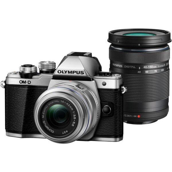 Aparat foto Mirrorless OLYMPUS E-M10 MARK II Double Zoom, 16 MP, Wi-Fi, argintiu + Obiectiv 14-42mm + Obiectiv 40-150mm