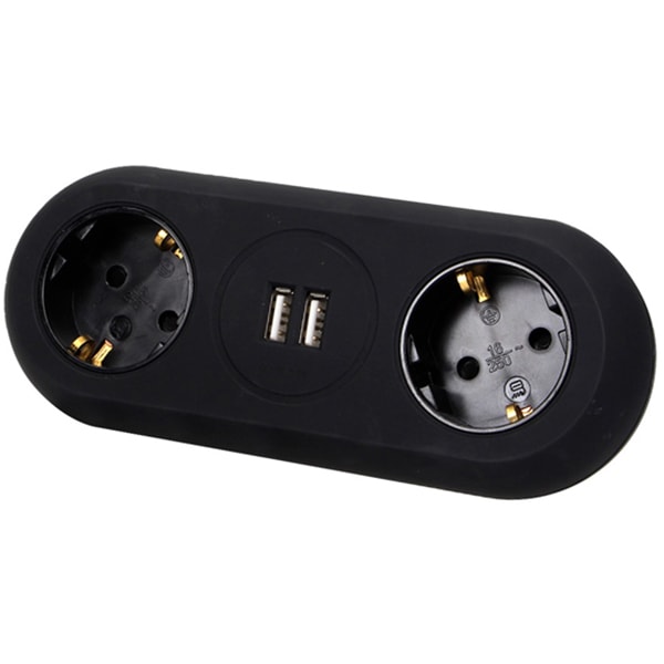Prelungitor ORNO OR-AE-13133(GS)/B, 2 prize, 2 x USB, 1.4m, montaj incastrabil, negru