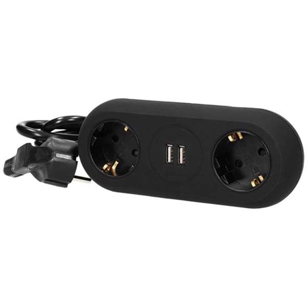 Prelungitor ORNO OR-AE-13133(GS)/B, 2 prize, 2 x USB, 1.4m, montaj incastrabil, negru