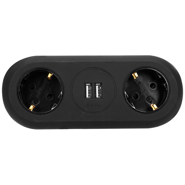 Prelungitor ORNO OR-AE-13133(GS)/B, 2 prize, 2 x USB, 1.4m, montaj incastrabil, negru