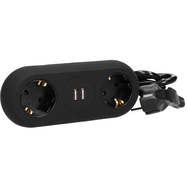 Prelungitor ORNO OR-AE-13133(GS)/B, 2 prize, 2 x USB, 1.4m, montaj incastrabil, negru