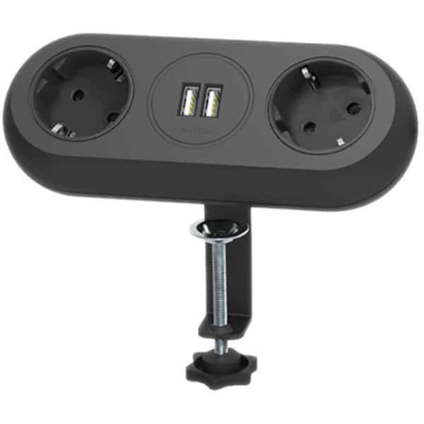 Prelungitor ORNO OR-AE-13133(GS)/B, 2 prize, 2 x USB, 1.4m, montaj incastrabil, negru