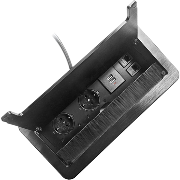 Prelungitor ORNO OR-AE-13125/B(GS), 2 prize, 2 x USB, 1.5m, montaj incastrabil, negru