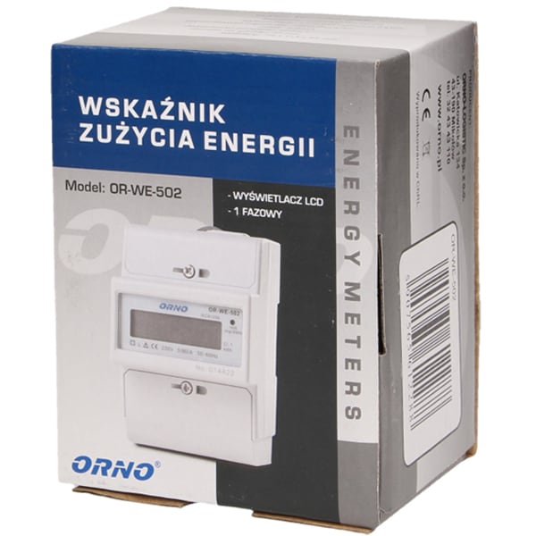 Contor monofazat ORNO OR-WE-502, 80A, 230V, IP20, alb